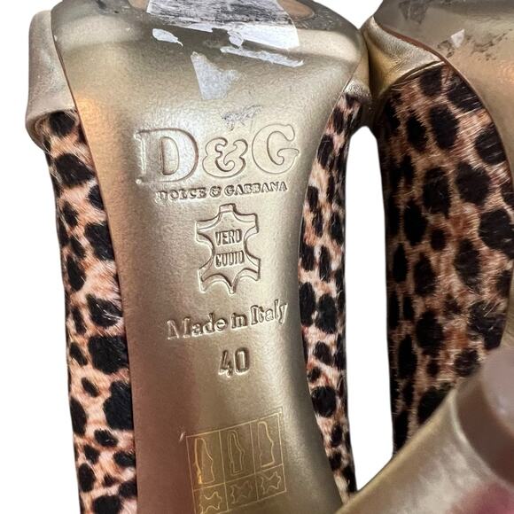 Dolce & Gabbana Women’s Vintage Peep Toe Gold Bow Leopard Print Pump Heels Sz 40 - Picture 9 of 13